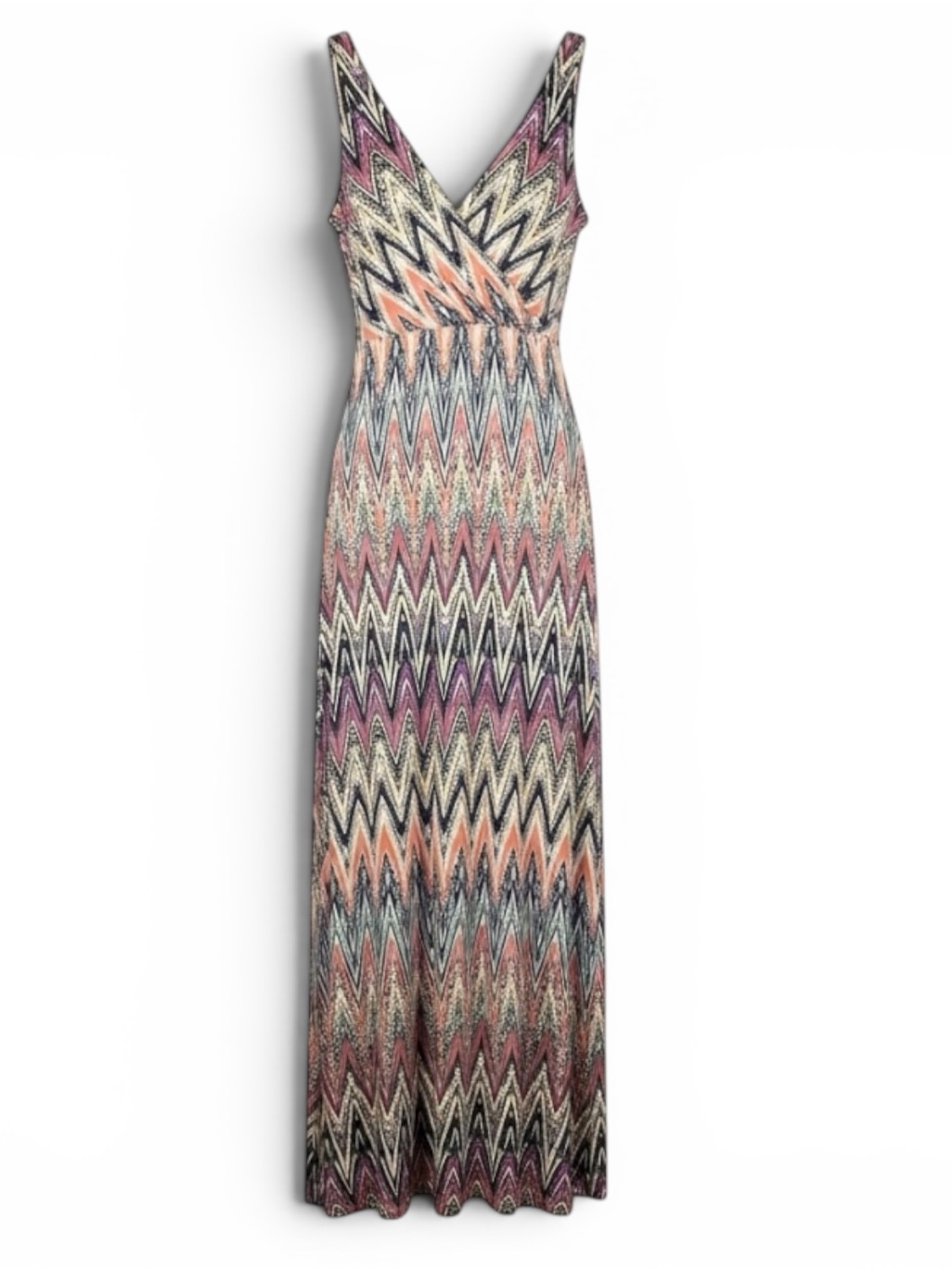Loveappella Chevron Maxi Dress Large Boho Festival Y2k Coastal Chic Stretch Knit